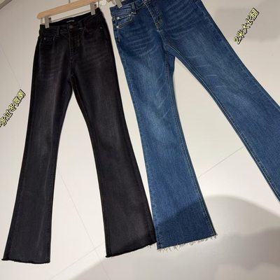 du家！显瘦保暖加绒微喇牛仔裤 蓝色/黑色