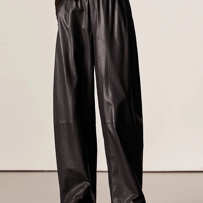 进口植糅小羔羊皮哈伦裤宽松皮裤长裤