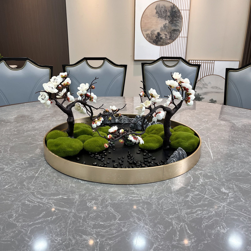 圆餐桌花艺仿真桃花微景观中式花