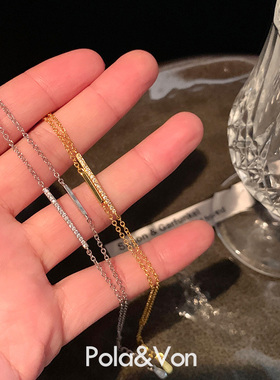 S925银镀14K金双层叠戴精致锆石手链女ins小众设计高级冷淡风气质