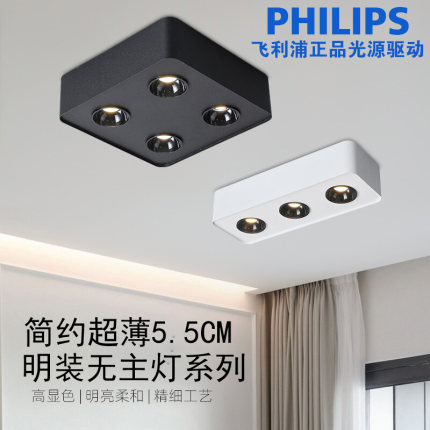 超薄明装双头盒仔led天花免吊顶打开孔客厅过道无主防眩光筒射灯