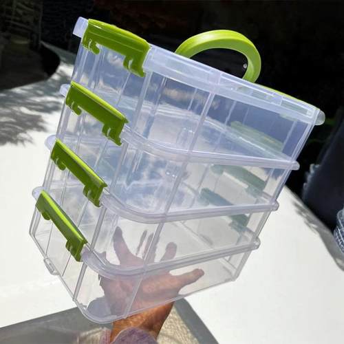 乐高收纳盒多层小颗粒积木分格拼装珠子磁力片透明玩具手提整理箱