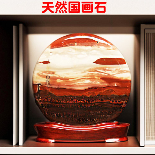 广西天然国画石办公桌装饰摆件