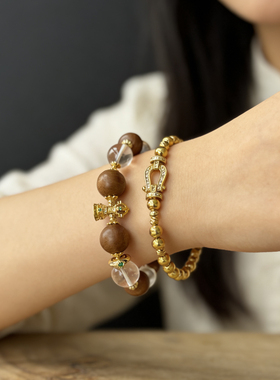 奇幻饰界山檀木水晶双层叠带手链