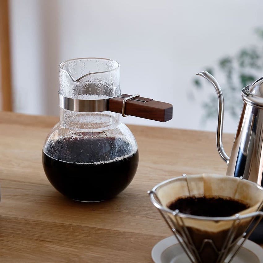 在途 日本手工职人耐热玻璃咖啡分享壶茶壶 可拆卸胡桃木把手