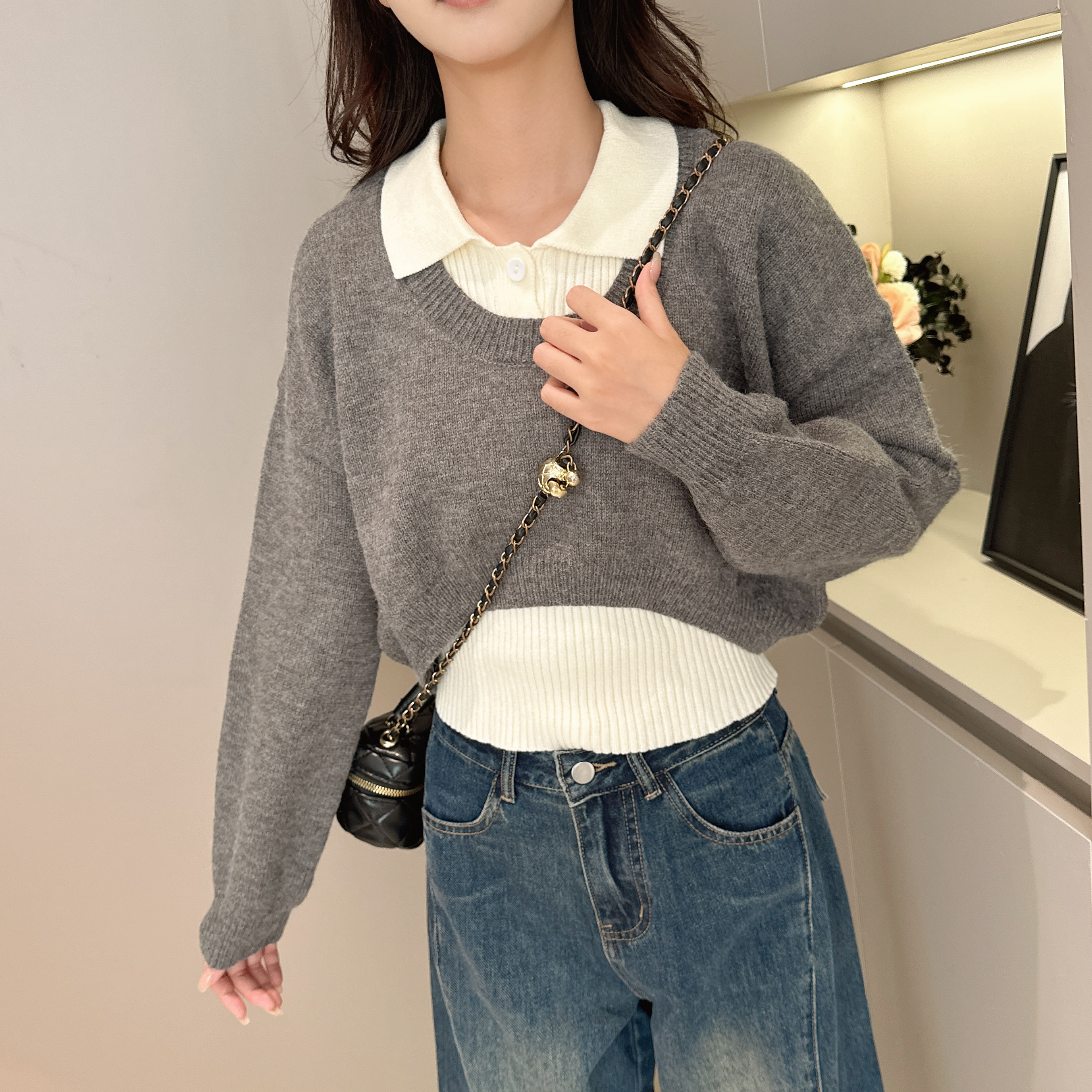 无品牌针织套头POLO领