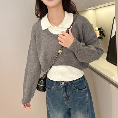 无品牌针织套头POLO领