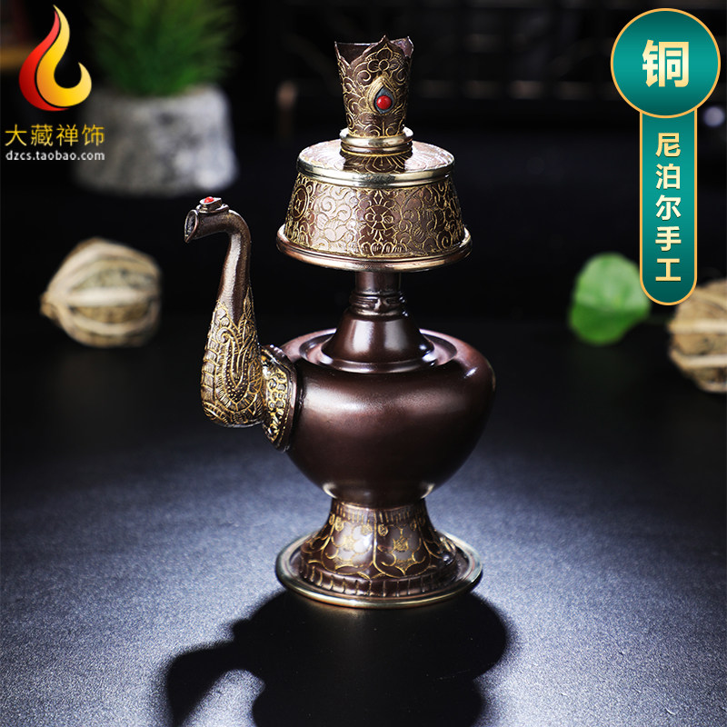 藏式铜供水壶贲巴壶奔巴净水壶文巴壶宝瓶家居供奉手工雕花摆件