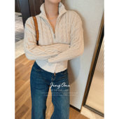 JINGONI立领麻花开衫 气质优雅 针织衫 毛衣女上衣秋冬新款 收腰修身