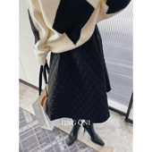 高腰菱格夹棉半身裙子a字秋冬季 气质宽松 显瘦伞裙韩版 新款 中长款