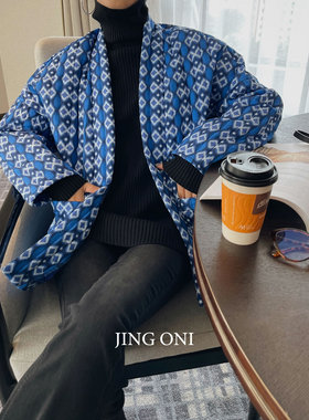 蓝色菱格薄款棉衣外套女2024年秋冬季新款上衣棉服法式复古短款潮