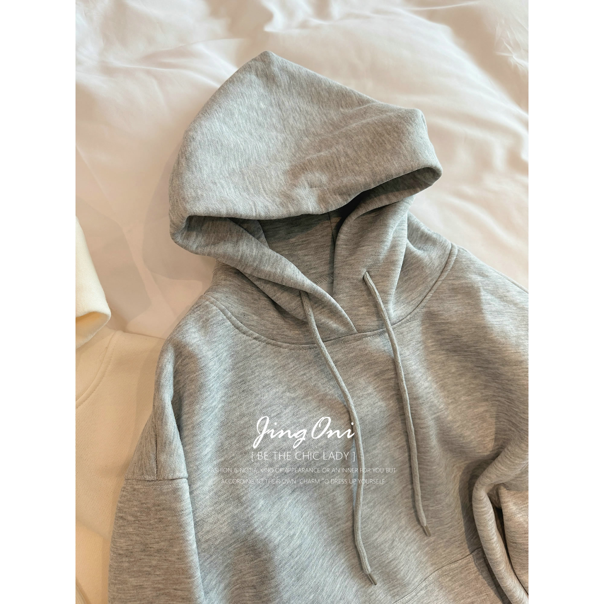 JINGONI纯色百搭套头加绒连帽卫衣女上衣秋冬新款韩版简约休闲潮