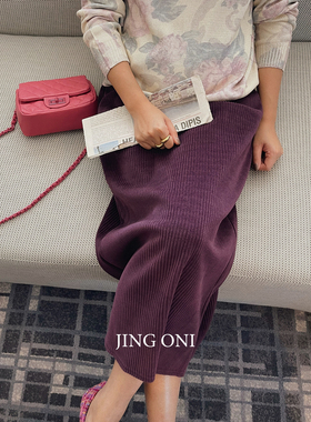 灯芯绒半身裙子女中长款高腰2024年秋冬季新款直筒松紧腰显瘦开叉