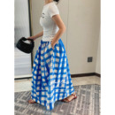 格子a字蓬蓬裙女高腰中长款 宽松大摆韩系显瘦气质 半身裙夏季 新款
