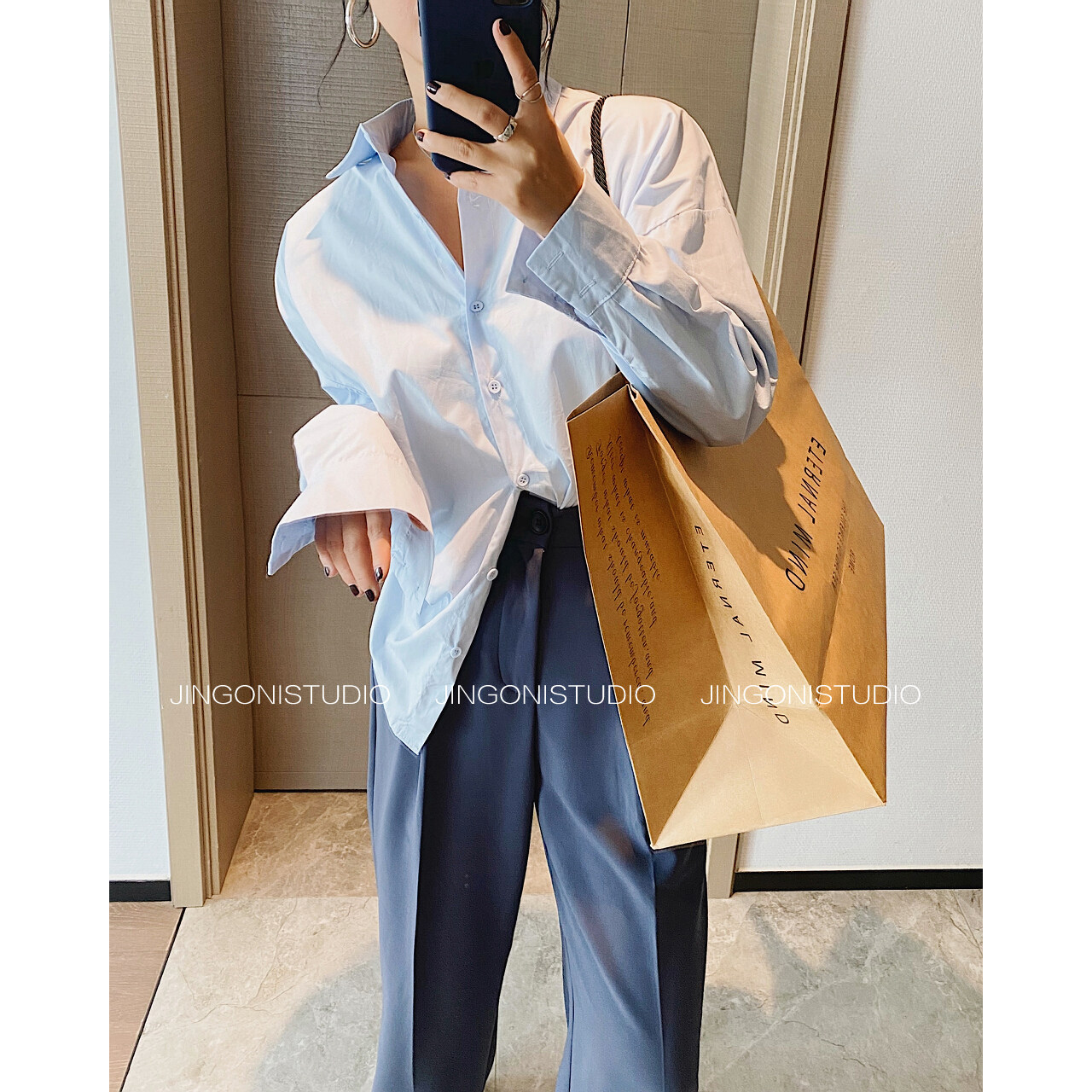 JINGONI宽松k长袖白衬衫女士外穿百搭2025年衬衣女春秋款港风韩版