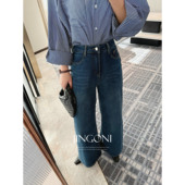 JINGONI加厚牛仔长裤 女高腰直筒垂感阔腿烟管休闲百搭韩版 港风潮