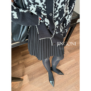 JINGONI毛呢百褶A字短裙女高腰半身裙显瘦气质减龄遮胯小个子新款