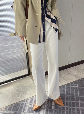 高腰白色直筒长裤子女2025年春季新款宽松休闲韩版显瘦阔腿小个子