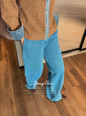 JINGONI弯刀高腰宽松牛仔裤子女2025新款哈伦镰刀裤休闲百搭显瘦