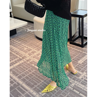 孔雀绿雪纺半身裙子女士2025年夏季新款高腰a字中长款度假小个子