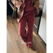 子女高腰2024年秋冬季 新款 直筒阔腿休闲显瘦韩版 酒红色牛仔裤 长裤