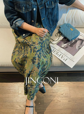 碎花百褶半身裙子女春夏季新款高腰直筒a字小个子宽松中长款显瘦