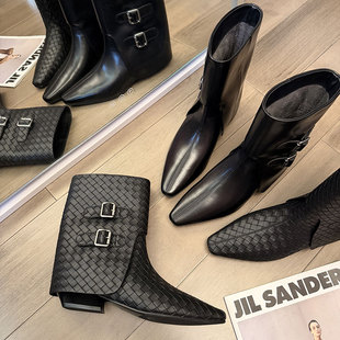 2025年秋冬新款 百搭短靴女粗跟通勤瘦瘦靴女 复古时尚