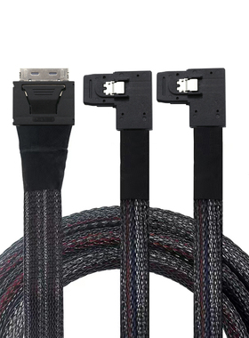 Oculink PCIe SFF-8611 8I转两个8I SAS SFF-8087左弯服务器线束