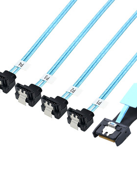 SlimSAS 8654 MCIO 4I(38P)转4个sata 7P PCIE5.0 90度数据转接线