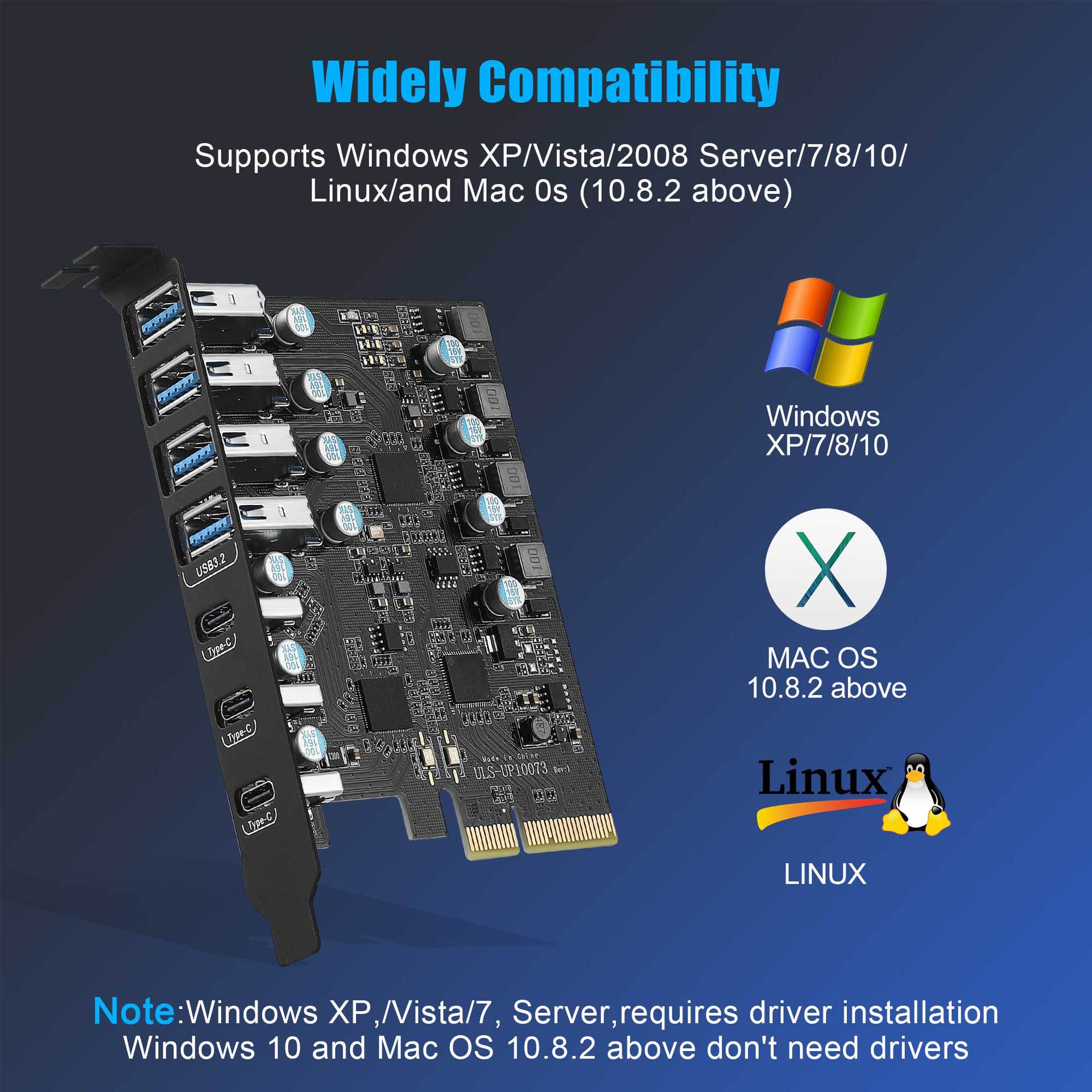 type-C USB3.2PCIE台式机扩展卡20G 4*USBA+3*USBC 支持WIN10&MAC