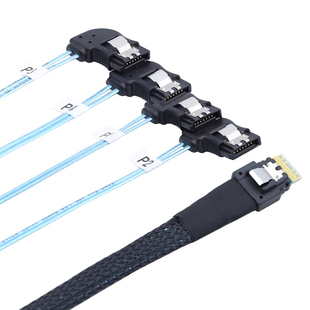 PCIE Slimline SAS 4.0 38P SFF-8654 4i转4 SATA 7P右弯线束