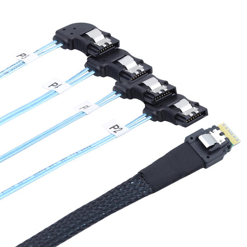 PCIE Slimline SAS 4.0 38P SFF-8654 4i转4 SATA 7P右弯线束