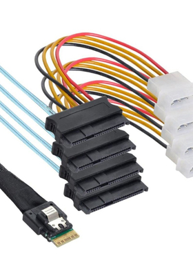 Mini Slim sas SFF-8654 4I转4口8482 带电源硬盘服务器连接线1米