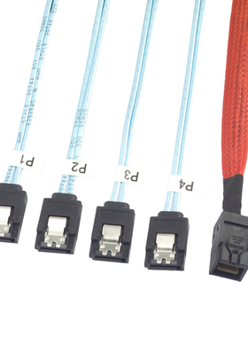 MINI SAS HD SFF-8643转4口SATA 红色 服务器高速连接线1米