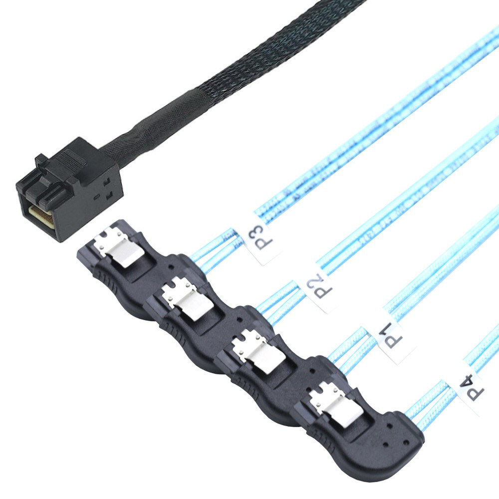 MINI SAS HD SFF-8643转4口SATA 右弯服务器机内高速连接线