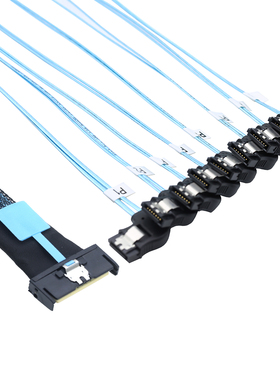 MCIO PCIE Slimline SFF-8654 8I转8个 SATA 7P母右弯硬盘转换线