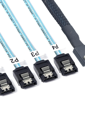 90度PCIE Oculink SFF-8611 4I 转4口SATA 7P服务器硬盘连接线