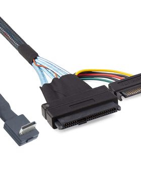 90度PCIE Oculink SFF 8611 4I转U.2 SAS SFF 8639+15P SATA线束