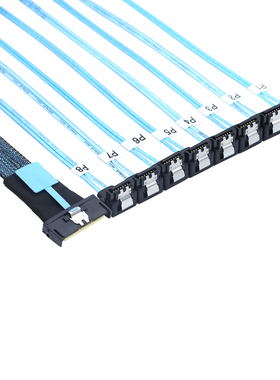 MCIO PCIE SAS SFF-8654 8I 74P转8个SATA 7P母90度硬盘转换线