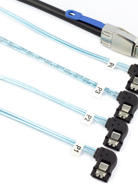 MINI SAS HD SFF-8644带IC转4口SATA 7P母右弯服务器硬盘连接线