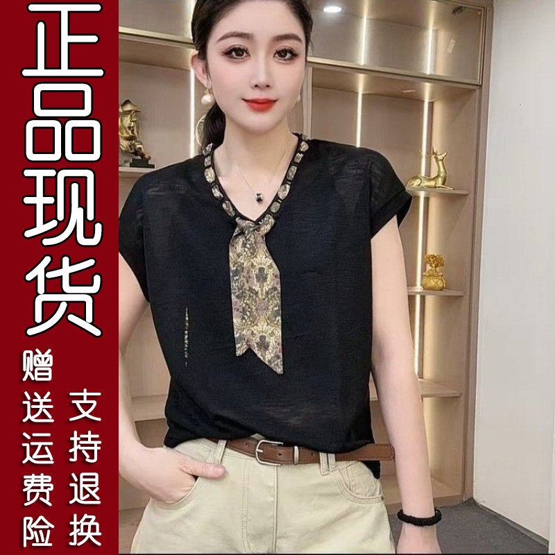 原版领带式休闲T恤女1