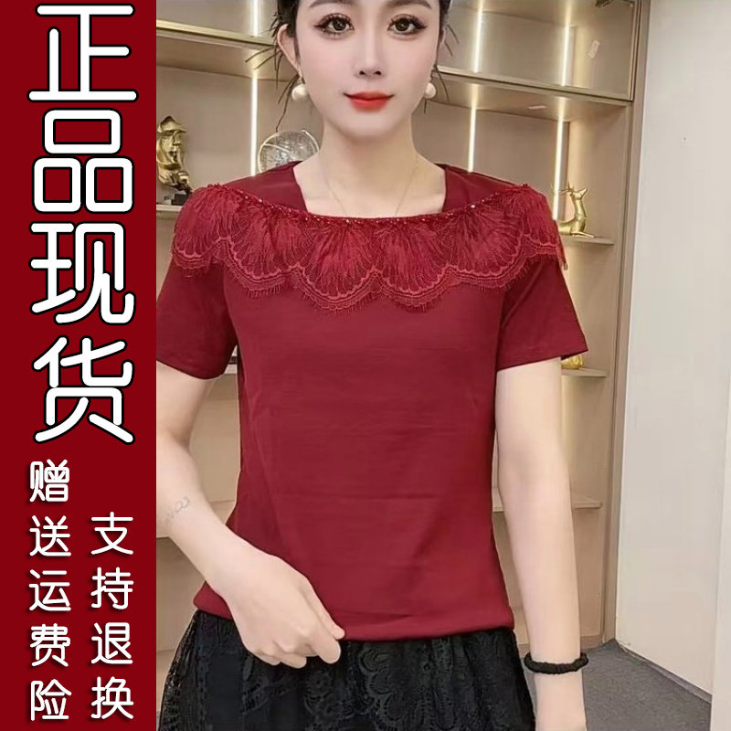 夏季韩版方领蕾丝T恤5