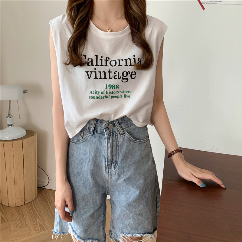 Real shooting real price sleeveless T-shirt women loose Korean summer new design sense minority casual vest top