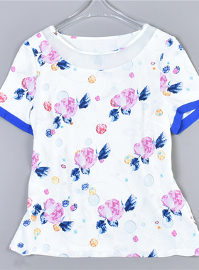 315生印花短袖T恤78168圆领拼接款修身清新甜美春夏季休闲上衣