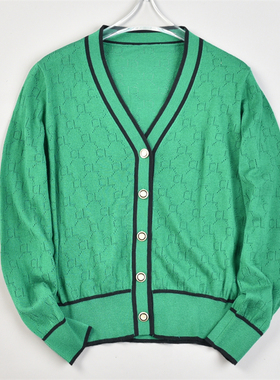 精品绿色羊毛针织衫女L83474秋季新款宽松百搭开衫休闲长袖短外套