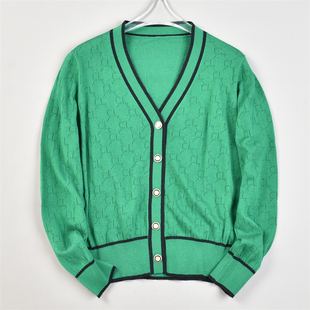 休闲长袖 精品绿色羊毛针织衫 宽松百搭开衫 新款 短外套 女L83474秋季