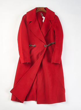 轻奢大红色双面绒大衣女H85444高端冬装本命年中长款羊毛呢子外套