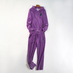 高货休闲运动连帽卫衣长裤套装女H84752秋冬拉链开衫金丝绒两件套