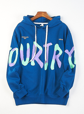 韩版字母印花连帽长袖卫衣女H84811春秋宽松套头潮流休闲上衣帽衫