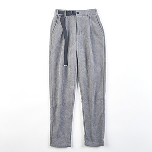 426日系灯芯绒休闲裤 子 男女81424春秋冬复古纯色系带加绒直筒长裤